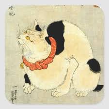 日本猫 国芳 japanese cat kuniyoshi ukiyo e square sticker zazzle com ukiyoe japanese cat kuniyoshi