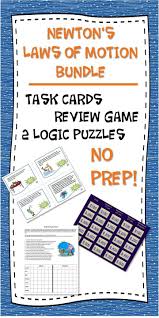 Newton S Laws Of Motion Task Cards Worksheets Game Graphing Logic Puzzles Physics Lessons Teaching Middle School Science Middle School Science Resources
