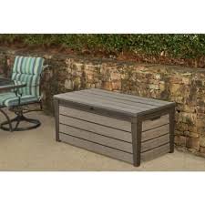 Keter Brushwood 120 Gal Resin Deck Box 227329 The Home Depot Outdoor Deck Storage Box Large Garden Storage Box Resin Outdoor Storage