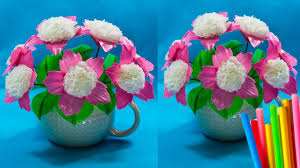 Tempat tisu dari koran bekas. Cara Membuat Bunga Dari Sedotan Dan Tisu Flower With Straw And Tissue Youtube