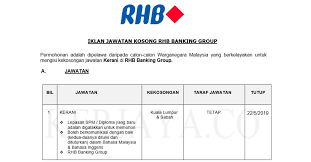 Aplikasi kerja kosong ini adalah percuma. Jawatan Kosong Terkini Kerani Rhb Banking Group Di Buka Mohon Segera Kerja Kosong Kerajaan Swasta