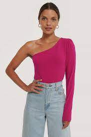 Puff Sleeve One Shoulder Top Pink Na Kd Com