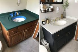 The existing countertop was 64″ and not a standard size. 26 Things For Anyone Who Lives In An Old House Painted Vanity Bathroom Painting Bathroom Sinks Painting Bathroom Countertops