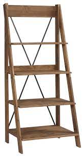 Rounding out the design are four wooden platform shelves. 68 Solid Wood Ladder Bookshelf Brown Transitional Bookcases By Walker Edison Houzz
