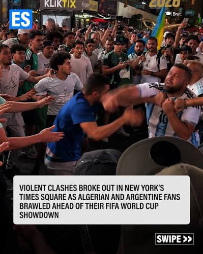 🚨 After Knicks fan chaos, New York is making headlines again. Violent clashes broke out in Times Square as Algerian and Argentine fans brawled ahead of their FIFA World Cup showdown. What
