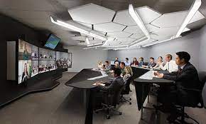 Realpresence Immersive Video Conferencing Solutions Polycom Inc Conference Room Design Modern Office Design Office Meeting Room