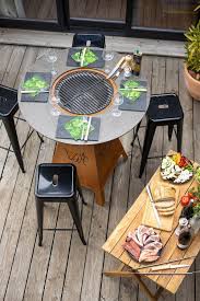 restaurant high table 4 seats with charcoal barbecue and integrated brazier industrial style magma high model outdoor bar table barbecue design high table