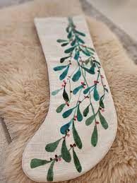 Garnet Hill HABLE Holiday Stocking NEW Mistletoe. Cotton and Linen Blend |  eBay