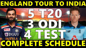 23.01.2021 · india vs england (ind vs eng) t20, odi, test series 2021 schedule, squad, venues: India Vs England 2021 Test Odi T20 Series Complete Schedule India Vs England 2021 Complete Schedule Youtube