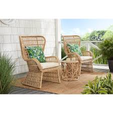 Hampton Bay Coco Breeze 3 Piece Brown Wicker Outdoor Seating Set With Beige Cushions Frs60745 St 1 The Home Depot In 2020 Outdoor Seating Set Beige Cushions Patio Seating Sets