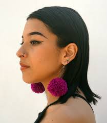 Pompom Boho Earrings, Purple 2 Pom Poms, Contemporary Native American  Earrings, Handmade Boho Chic, Tribal Fashion Biulu Artisan Boutique
