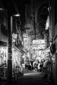 Black Japan Collection Night Street Scene Ii Black And White Picture Wall Black And White Photo Wall Black And White Aesthetic