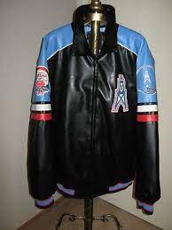 This Houston Oilers Jacket Is Super Clean Size X Large Polyester Black Blue Red And White Fully Lined A Big Oiler Log Houston Oilers Oilers Houston