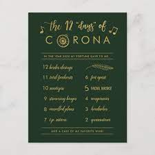 Funny Twelve Days Of Corona Gold Christmas Green Holiday Postcard Zazzle Com In 2021 Funny Holiday Cards Funny Christmas Cards Christmas Postcard