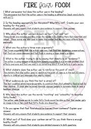 Persuasive Writing Comprehension Fire Fast Food Writing Comprehension Persuasive Writing Persuasive Text