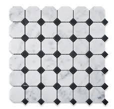 Black And White Marble Mosaic Tile Carrara White Marble Polished Octagon Mosaic Tile W Black Dots Stone Mosaic Tile Black Marble Marble Polishing