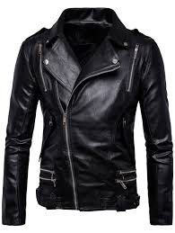 Asymmetrical Zip Up Epaulet Faux Leather Jacket Leather Jacket Men Pilot Leather Jacket Faux Leather Biker Jacket