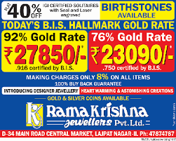 Ramakrishna Jewellers Pvt Today S Bis Hallmark Gold Rate 92 Gold Rate 27850 76 Gold Rate 23090 Making Charges Only 8 On All Items Ad Advert Gallery