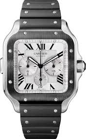 The cartier santos is an unmistakable timepiece. Crwssa0017 Santos De Cartier Chronograph Watch Extra Large Model Automatic Movement Steel Adlc Interchangeable Rubber And Leather Bracelets Cartier