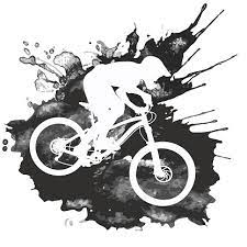 Silhouette Of A Biker Descending On A Mountain Bike On A Slope Mountain Bike Art Bike Illustration Bike Silhouette