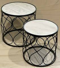 Octagonal chess board table top. Set Of 2 Side Tables White Marble Top Round Black Frame Coffee Bedside Table Ebay