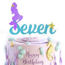 4.6 out of 5 stars. 7th Mermaid Happy Birthday Cake Topper Blue Gold Glitter Under The Sea Theme Photo Decor Picks For Baby Shower And Wedding Party Seven Years Old Decorations Supplies Amazon Com Grocery Gourmet Food