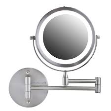 Amazon Com Ovente Wall Mounted Double Sided 180 Extendable Arm Vanity Makeup Mirror 7 Inch 1x With Full View 10x Magnification And Led Light 360 Rotation 4 Aaa Battery Operated Nickel Brushed Mfw70br1x10x Beauty