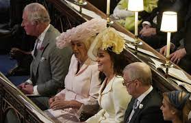 Photo : Le prince Charles, prince de Galles, Camilla Parker Bowles,  duchesse de Cornouailles, Catherine (Kate) Middleton, duchesse de  Cambridge, Le prince Andrew, duc d'York - Cérémonie de mariage du prince  Harry
