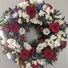 Red white blue flowers images. Send A Red Blue And White Wreath Funeral Flower Tribute To Sussex