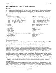 lab 13 qualitative analysis of cations and anions