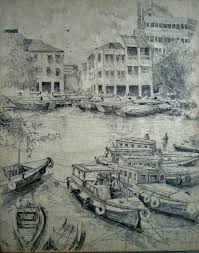 Goh Ee Choo Early Singapore River 1980 Pencil On Paper River Drawing Drawings Art