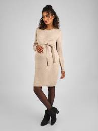 Oatmeal Crew Neck Knitted Maternity Dress | JoJo Maman Bébé USA