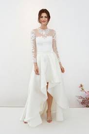 High Low Skirt Wedding Dress With An Embroidered Long Sleeve Bodice Spring 2018 Collection By Bh Wedding Dresses High Low Bhldn Wedding Dress Wedding Dresses