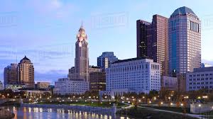 Columbus, ohio, usa skyline on the scioto river. Columbus Ohio Skyline At Dusk Stock Photo Dissolve