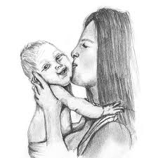 Mother And Baby Sketch Drawings Pencil Drawings Baby Sketch
