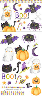Download Cute Halloween Watercolor Clipart Monster Clipart Fall Bat Ghost Spider Hand Painted Instant Download Cute Cat Candy Witch Kids Halloween Watercolor Monster Clipart Cute Halloween