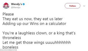 Poof be gone your breath is too strong i don t wanna be mean but you need listerine not a sip not a swallow but the whole friggin bottle. Wendy S And Wingstop Had A Rap Battle On Twitter Daily Mail Online