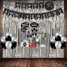 For 25th wedding anniversary decorations find silver anniversary items. Party Propz 25th Anniversary Combo For 25th Anniversary Decorations Including Silver Foil Curtain 3pcs Black And Silver Balloon 25 Pcs 25th Anniversary Props 25th Anniversary Banner Amazon In Toys Games