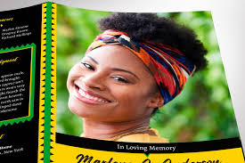 Jamaican Funeral Program Template for Canva, Black Green Gold, Memorial,  Celebration of Life, Obituary Template for Women, 4 Pages, 5.5x8.5