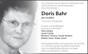 Traueranzeigen von Doris Bahr