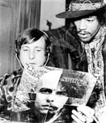 Jimi Hendrix and Randy California, likely in 1968, examining Spirit's debut  LP. Hendrix and California met in 1966 in New York, where California played  with Hendrix in Jimmy James and the Blue