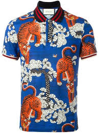 Shop Gucci Bengal Print Polo Shirt Printed Polo Shirts Blue Shirt Men Blue Leopard Print Shirt