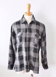 Black And Grey Flannel Vtg Lumber Jack Flannel Black Gray Buffalo Plaid Shirt Men Small Grunge Punk F2
