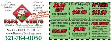 Free Dinner At Papa Vito S In Cocoa Beach Buy One Dinner Get One Dinner Free With Six Money Saving Coupons Http Spacec Cocoa Beach Cocoa Food And Drink