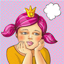 Vector pop art illustration of girl with gold crown