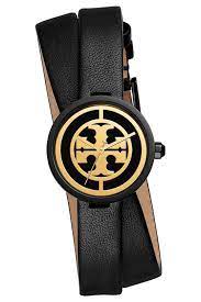 Tory Burch Tbw4033 Reva Double Wrap Leather Strap Watch In Black Gold Shopperboard
