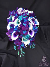 Buy wedding orchid bouquet and get the best deals at the lowest prices on ebay! Dress My Wedding Galaxy Orchid Bridal Bouquet With Purple Teal And Blue Picasso Callas