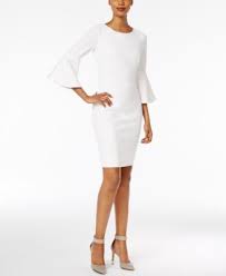 Calvin Klein Bell Sleeve Sheath Dress 134 00 Voluminous Bell Sleeves Balance The Sleek Fit White Sheath Dress Bell Sleeve Dress Cocktail Dresses With Sleeves