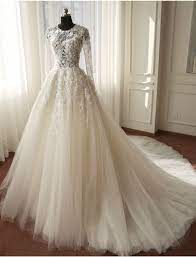 Long Sleeve Lace Flowers Muslim Style Wedding Dress Women Empire Wedding Dress Sleeves Wedding Dresses Wedding Dress Organza