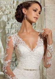 Gorgeous Blu Gown With Lace On Illusion Sleeves And Heart Shaped Back Mori Lee Blu Style 5306 Is Column Wedding Dress Wedding Gown Accessories Wedding Dresses